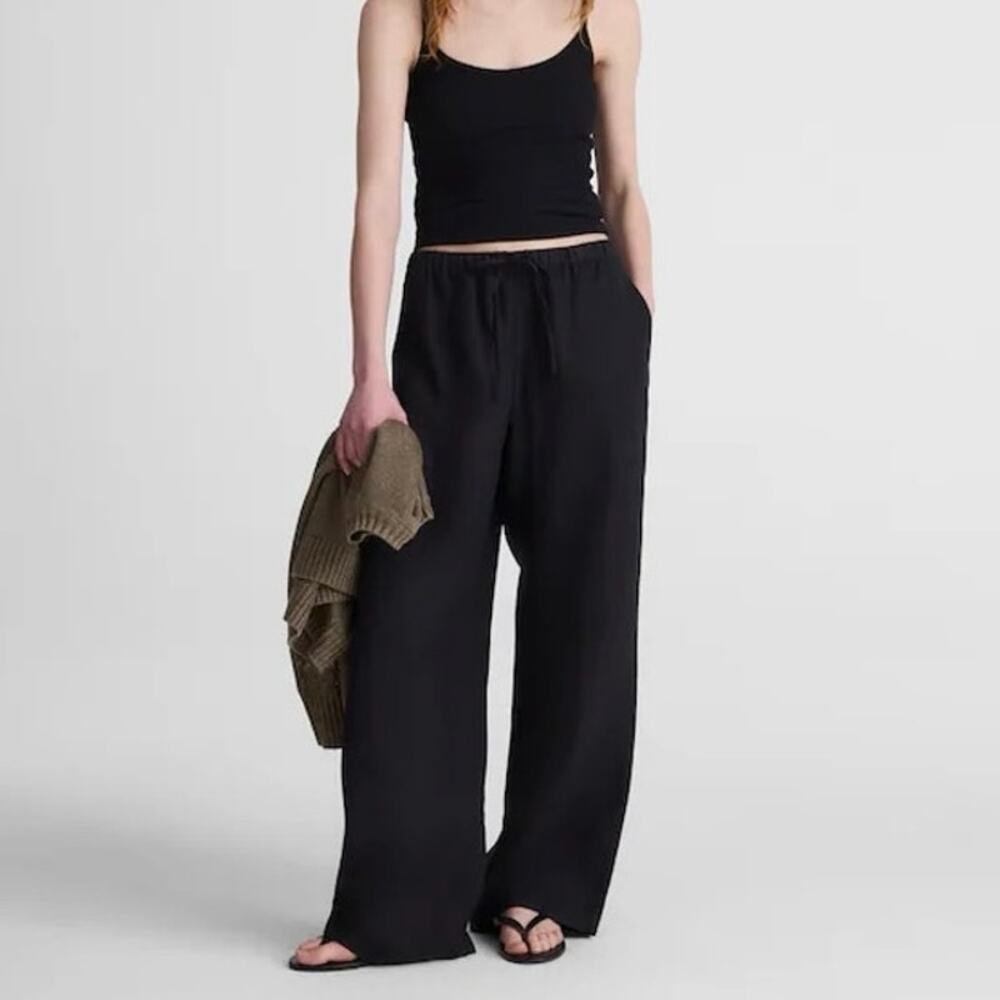 NWT Madewell Pull-On Pants In 100% Linen Jet Black Size XS